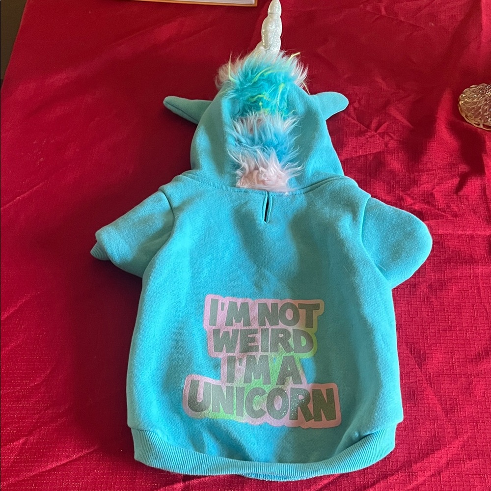 Teal Pet Hoodie with Unicorn Print Light-Up Size M